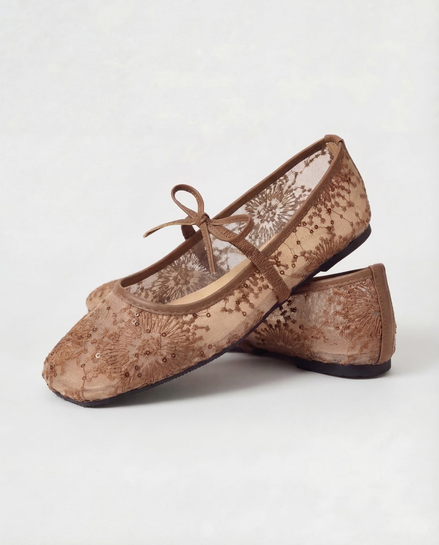 Lace Ballerina Flat - Brown