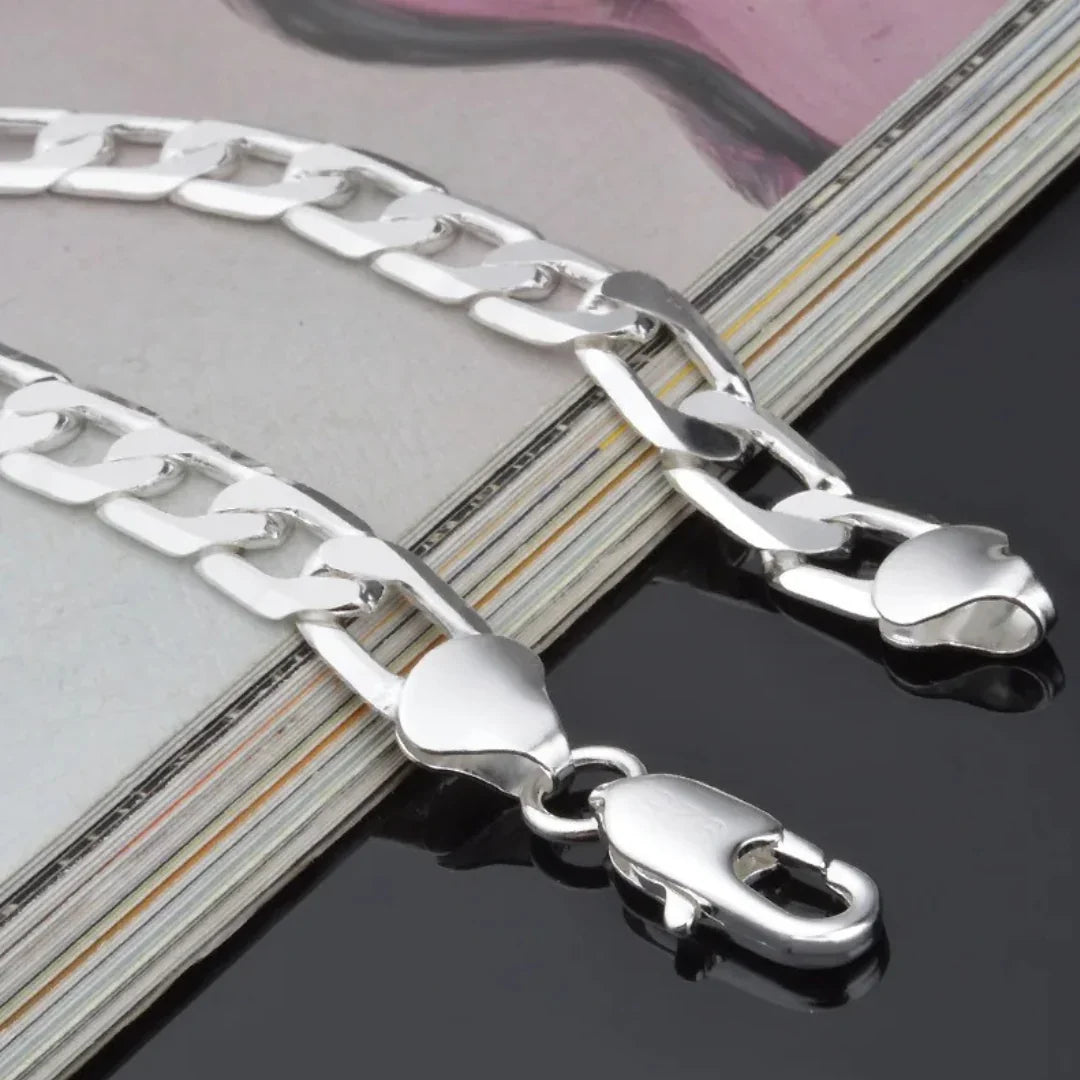 925 Silver Swiss Figaro Bracelet with 6 to 8mm Zirconia