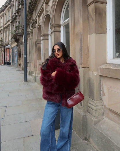 Faux fur coat - Burgundy