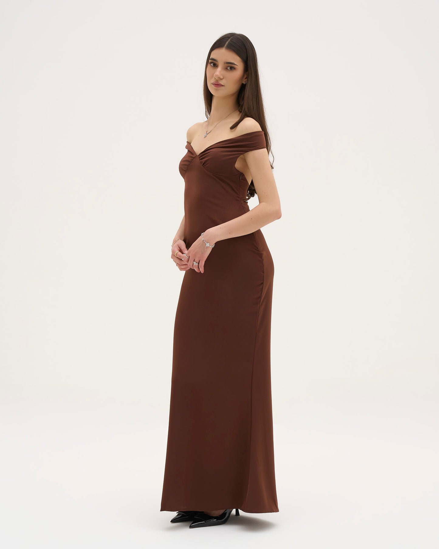 Athena Satin Maxi Dress - Chocolate