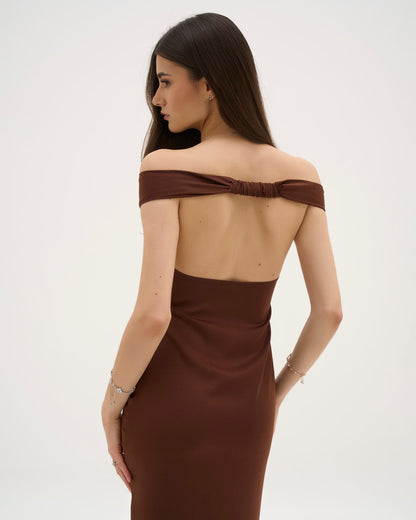Athena Satin Maxi Dress - Chocolate