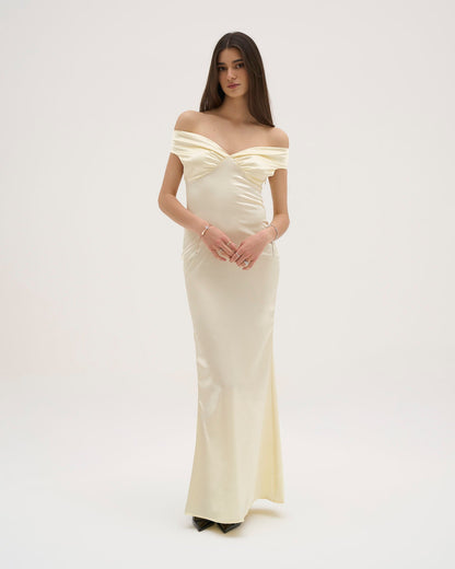 Athena Satin Maxi Dress - Butter Yellow