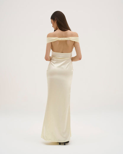 Athena Satin Maxi Dress - Butter Yellow