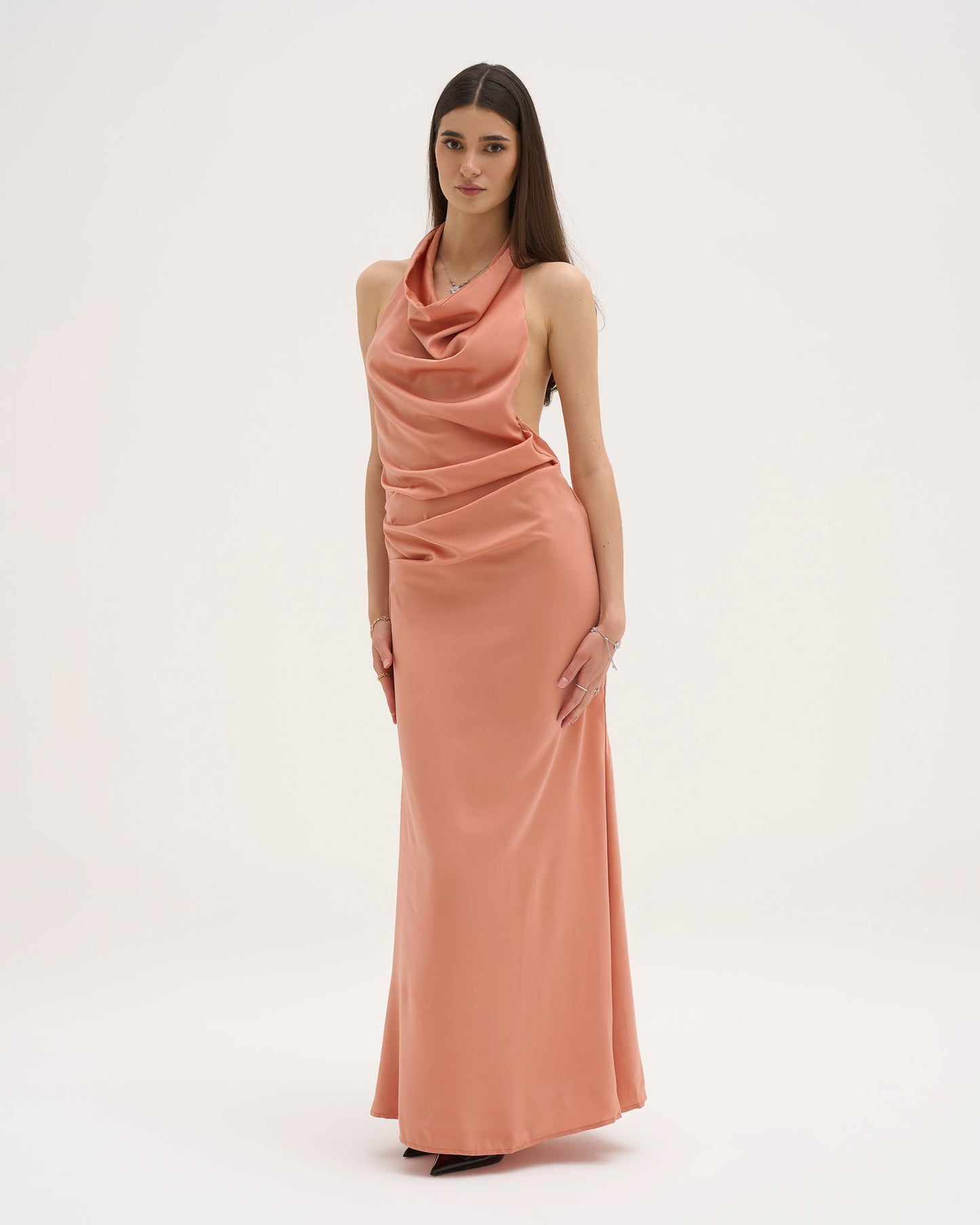 Renee Satin Maxi Dress - Coral