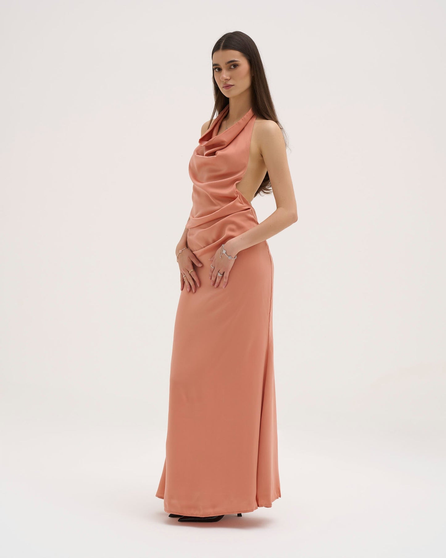 Renee Satin Maxi Dress - Coral