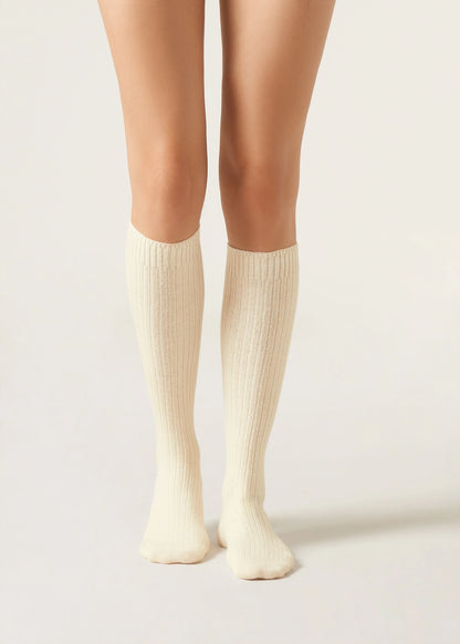 Ribbed High-Knee Wool Socks