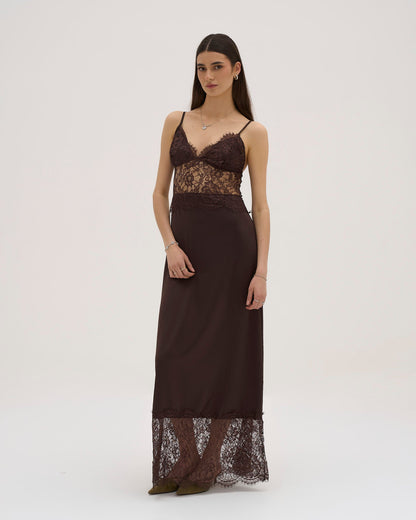 Iselle Lace Maxi Dress - Chocolate