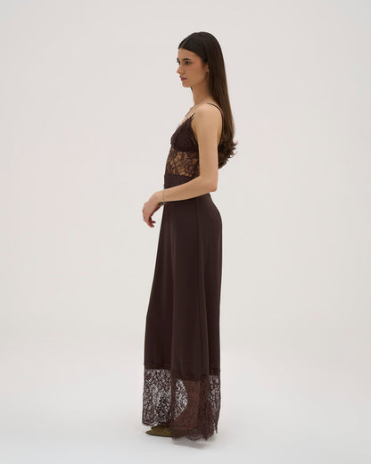 Iselle Lace Maxi Dress - Chocolate