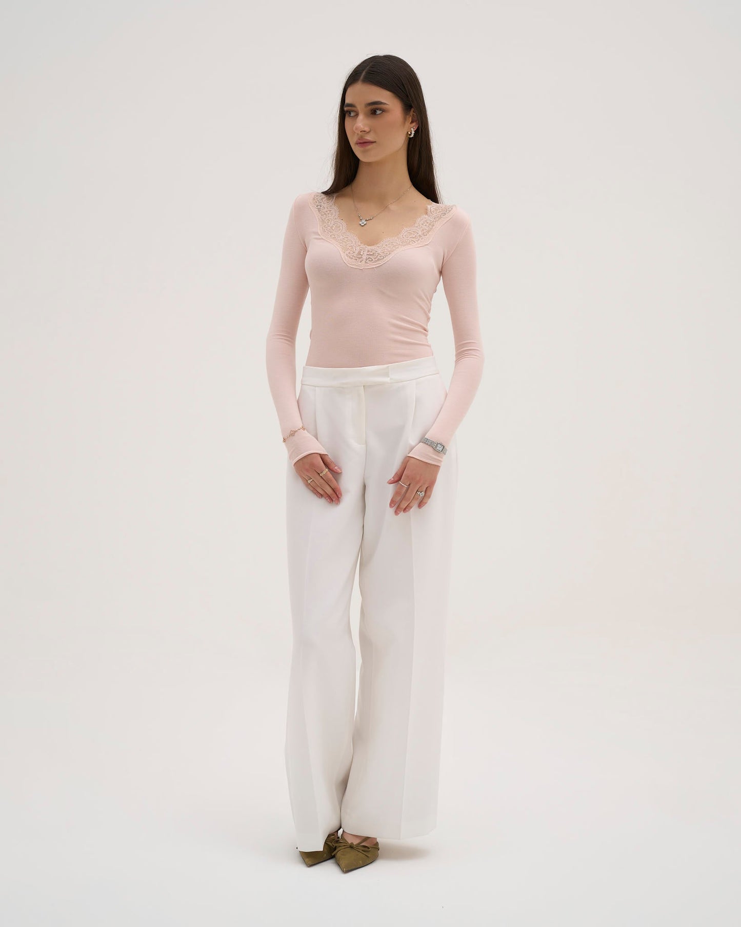 Calina Long Lace Top - Baby Pink