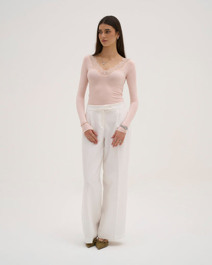 Calina Long Lace Top - Baby Pink