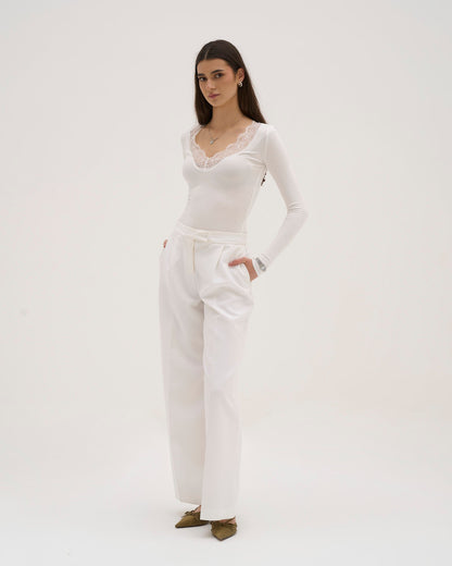 Calina Long Lace Top - White