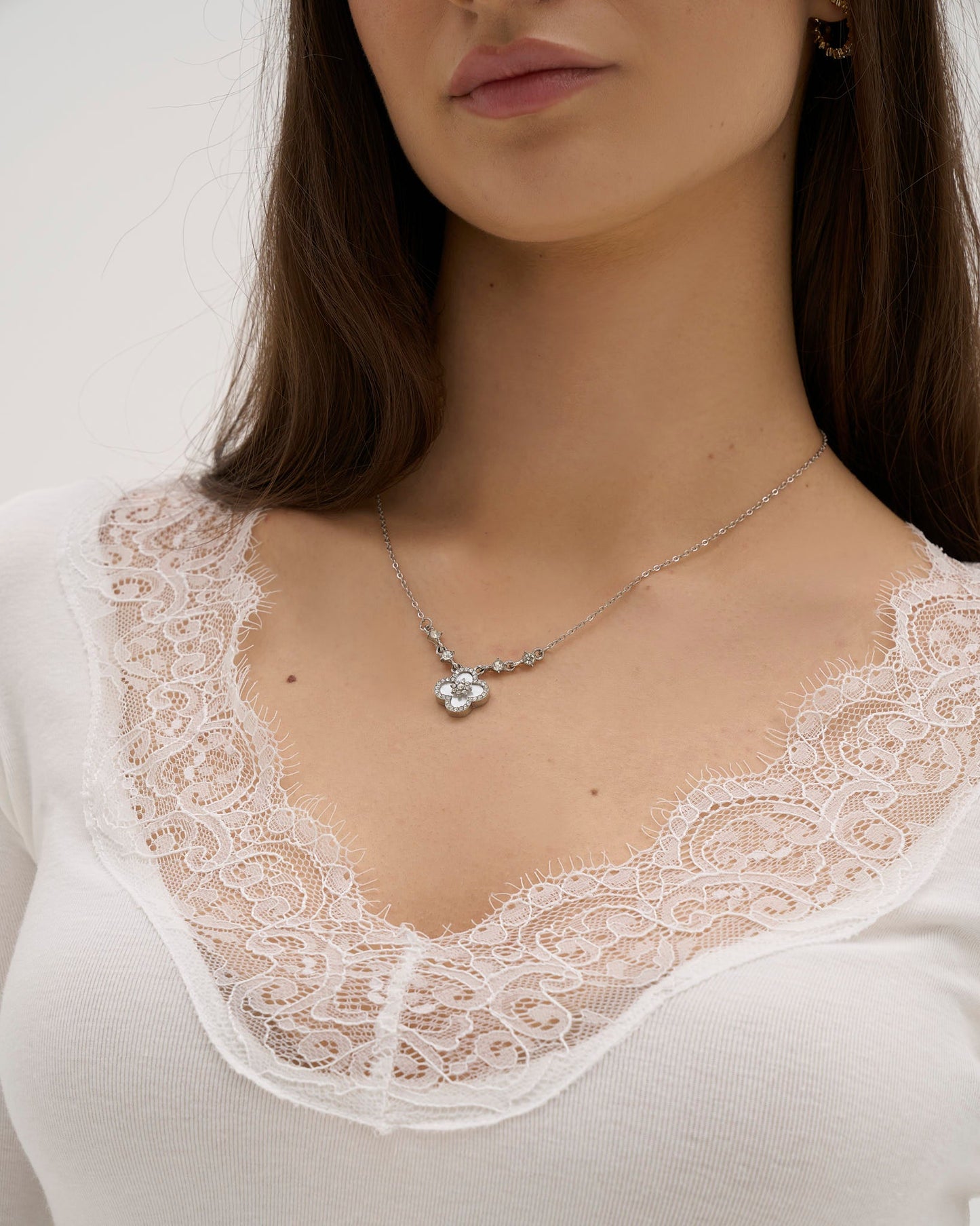 Calina Long Lace Top - White