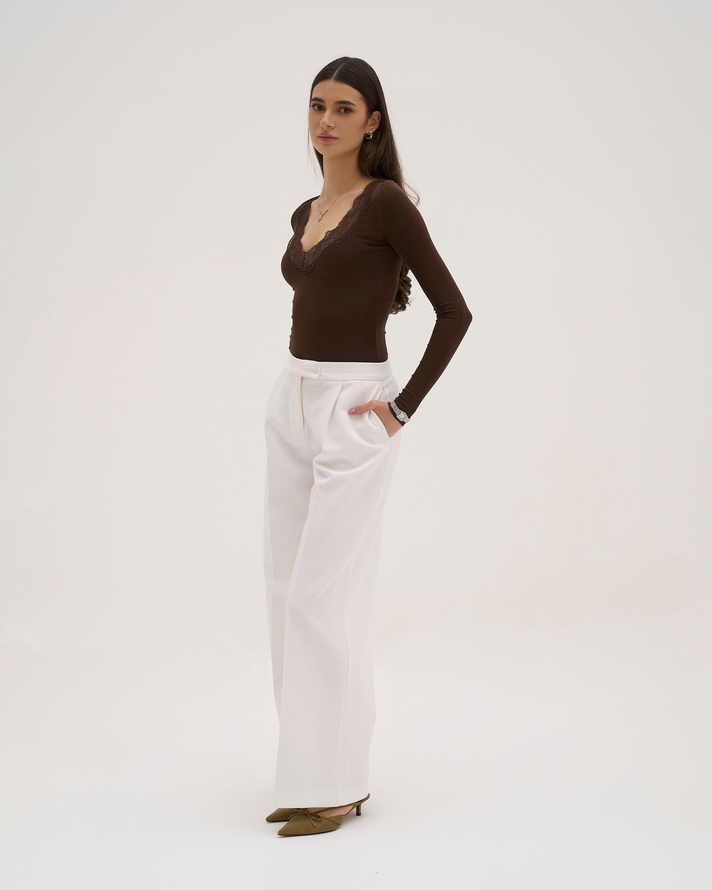 Calina Long Lace Top - Chocolate
