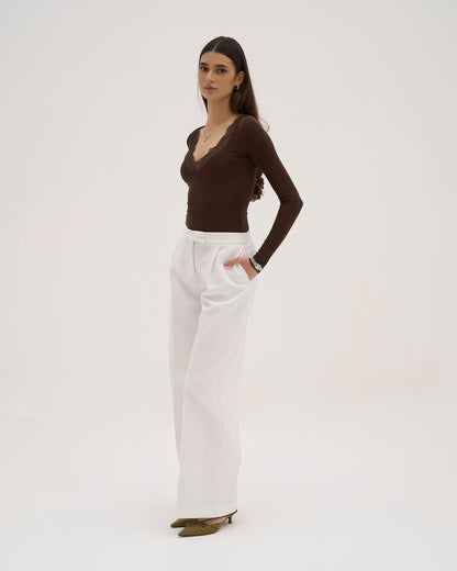 Calina Long Lace Top - Chocolate