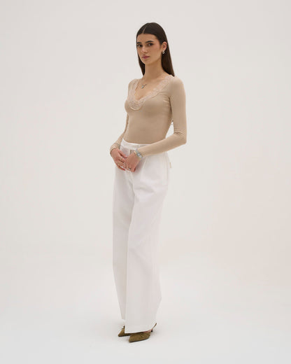 Calina Long Lace Top - Beige