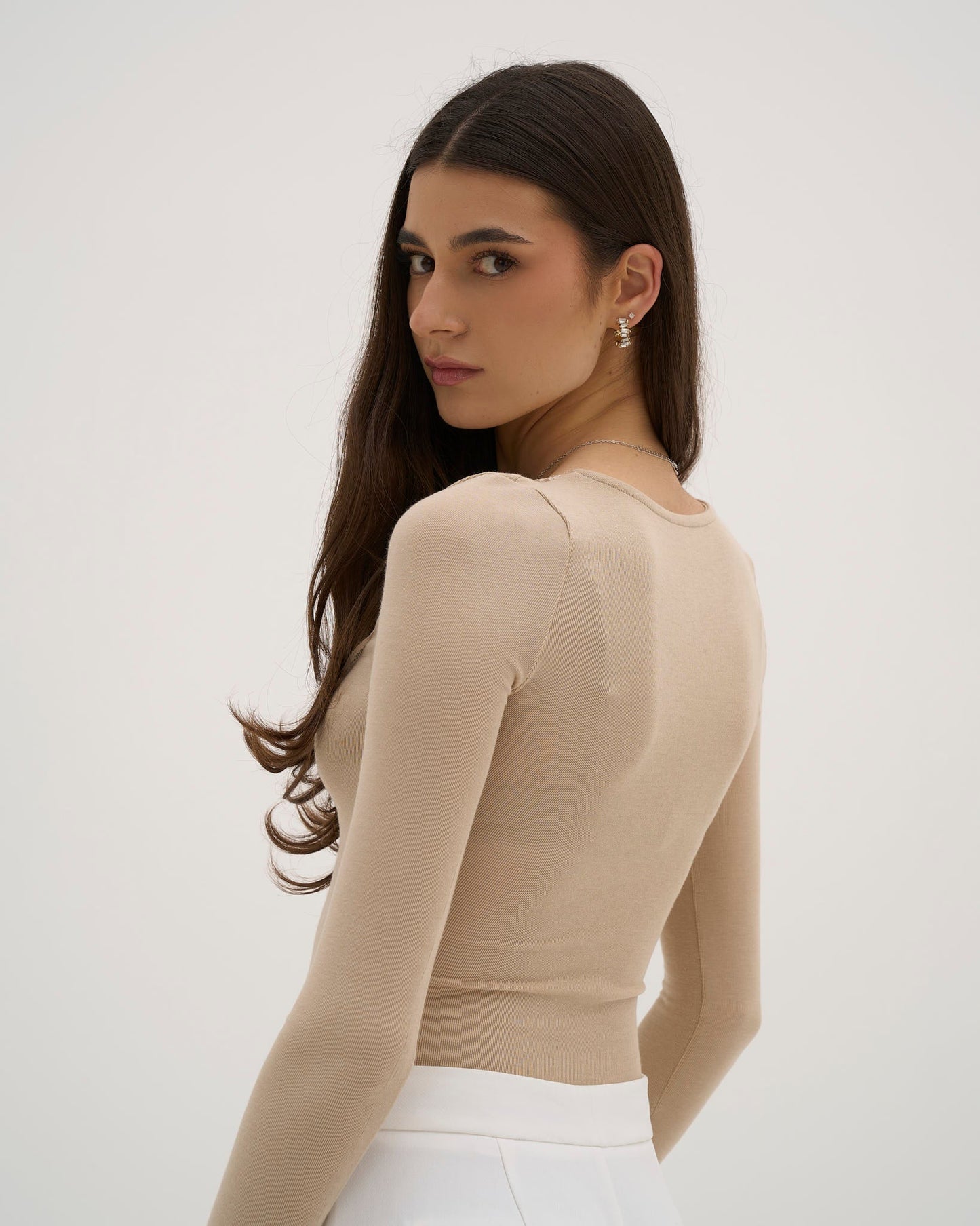 Calina Long Lace Top - Beige