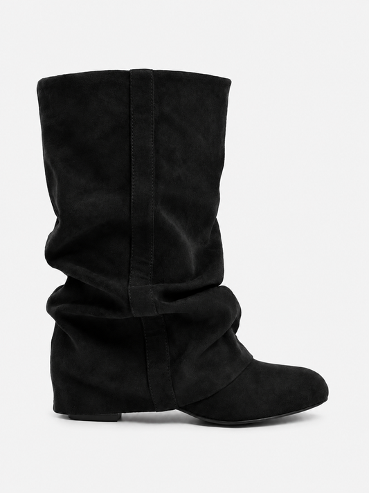 Emilia Slouchy Suede Boots - Black