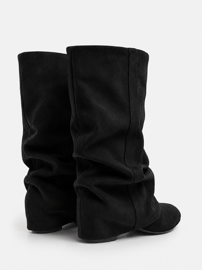 Emilia Slouchy Suede Boots - Black