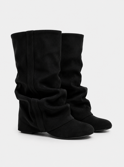 Emilia Slouchy Suede Boots - Black
