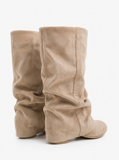 Emilia Slouchy Suede Boots - Beige