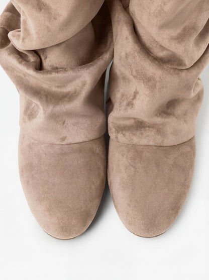 Emilia Slouchy Suede Boots - Beige
