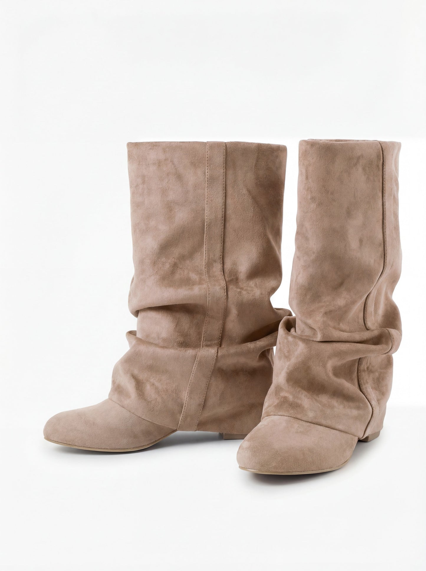 Emilia Slouchy Suede Boots - Beige