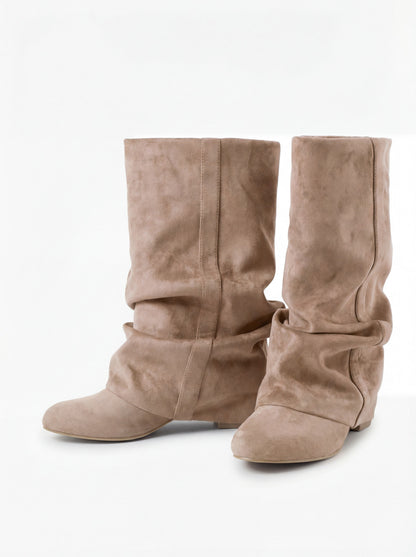 Emilia Slouchy Suede Boots - Beige