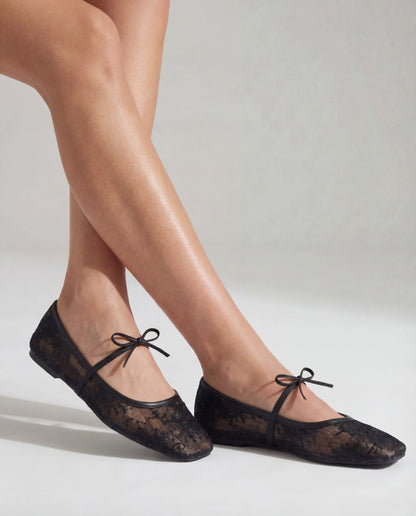 Lace Ballerina Flat - Black