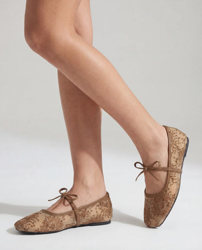 Lace Ballerina Flat - Brown