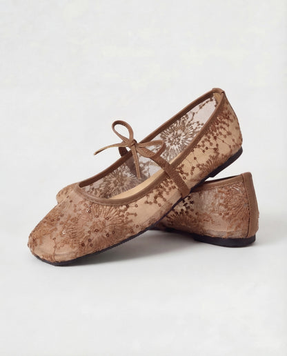Lace Ballerina Flat - Brown