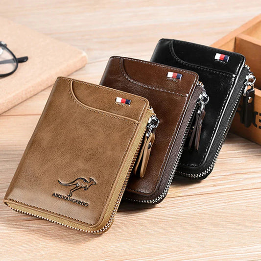 Men Wallet Zipper Leather Purse ( RFID PROTECTED )