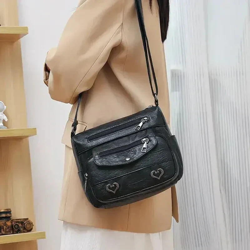 Vintage Women's Shoulder Bag, Soft Leather 'Love' Crossbody